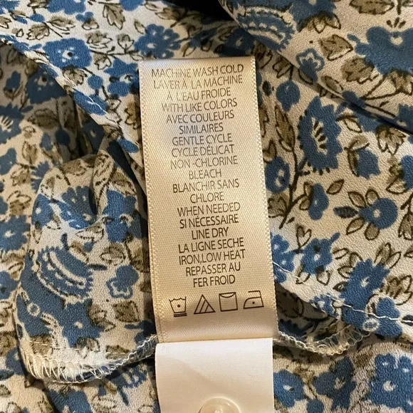 Max Studio Blue White Floral Peasant Blouse 1X Plus Size 3/4 Puff Sleeves - Picture 9 of 9